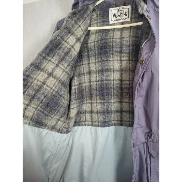 Vintage Woolrich Puffer Parka Coat Jacket Wool Plaid Lined Gray/purple Hooded M? - Picture 9 of 9